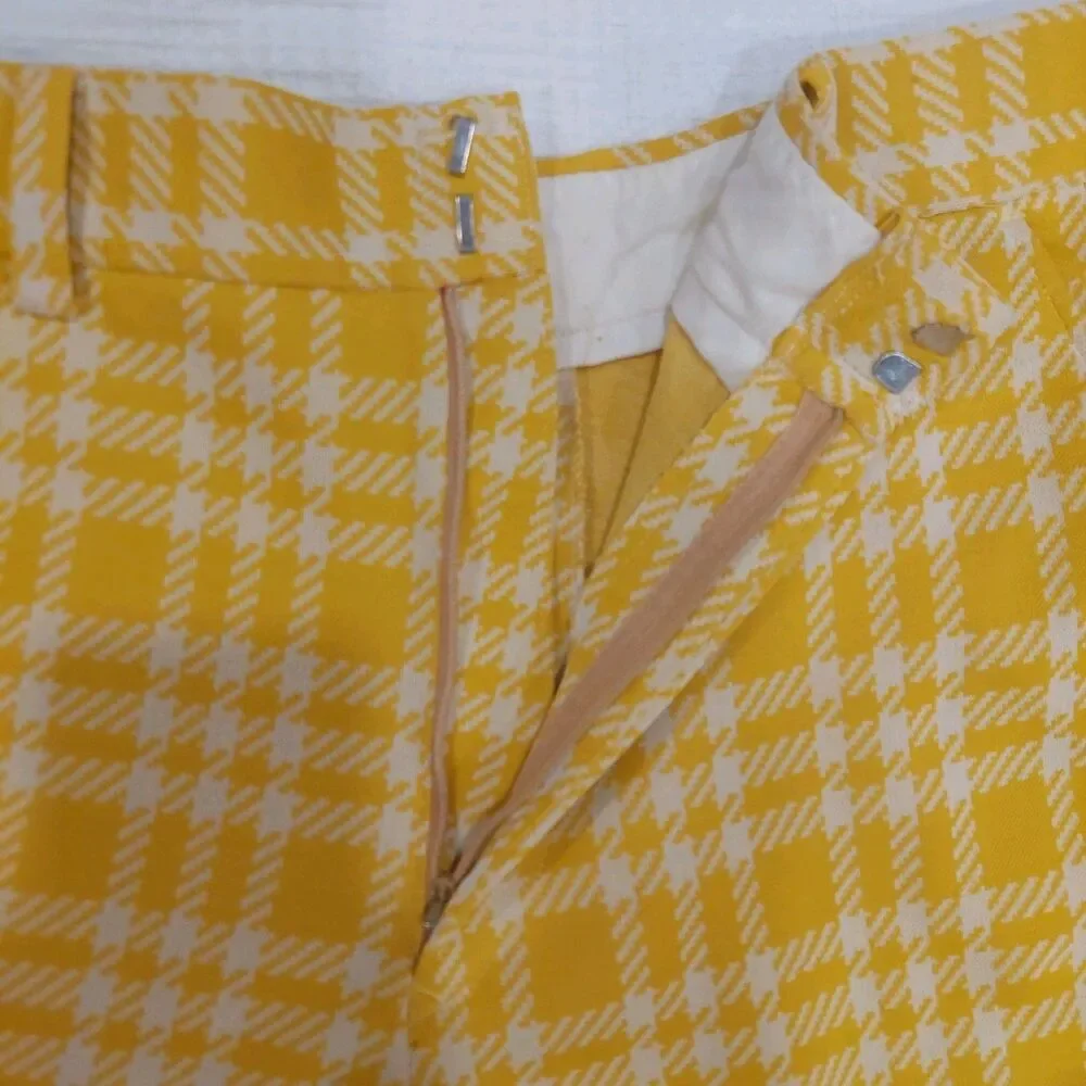 Vintage Jason Clarke Double Knit Polyester Yellow Plaid Pants Sz.36x31